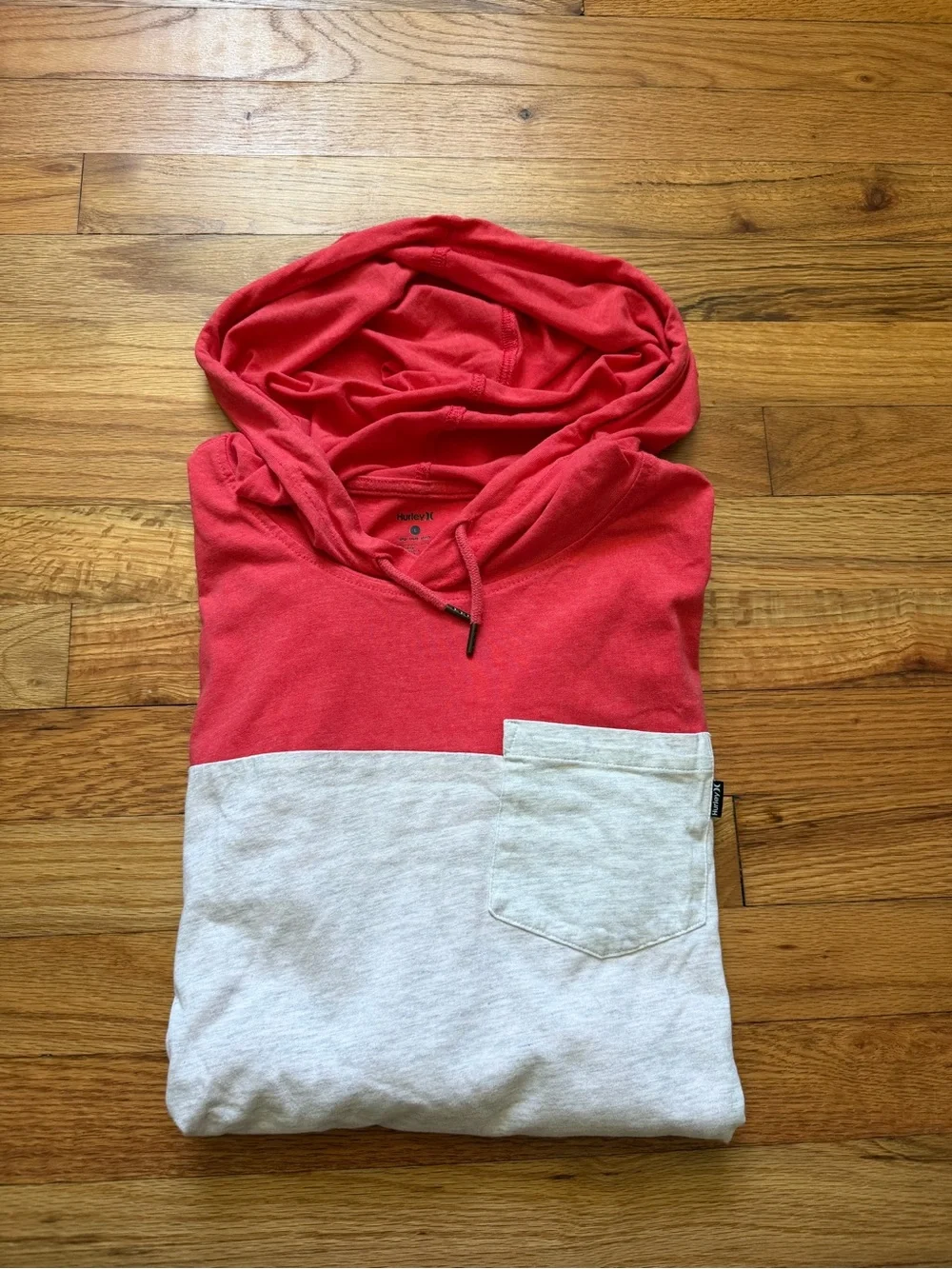 Hurley Men’s Heathered Red and Grey Two-Tone Pullover Hooded Sweater